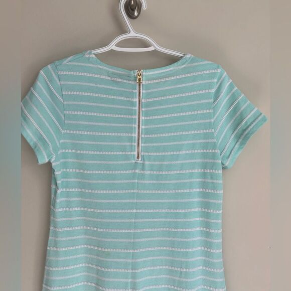 Sail to Sable Mint Green Blue Striped Short Sleeve Dress Textured - Picture 2 of 7
